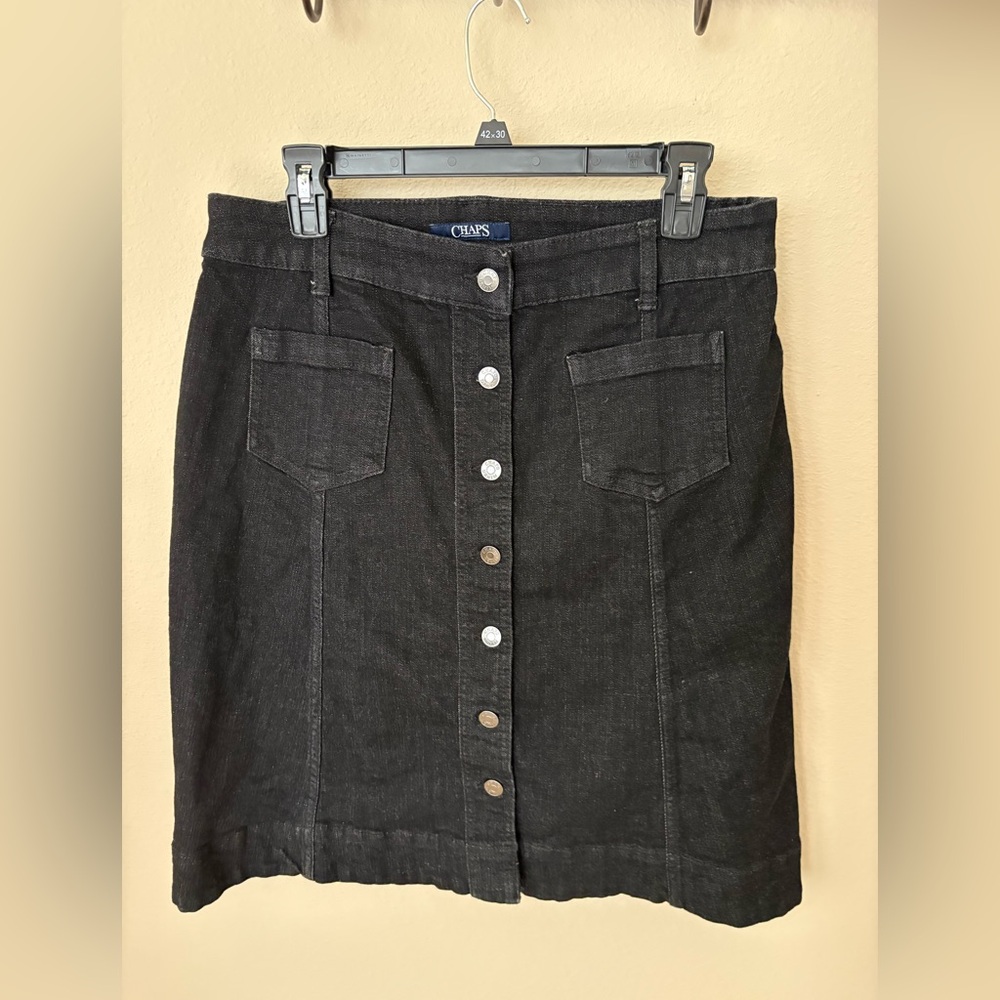 Chaps Black Denim Skirt with Silver Buttons - Picture 1 of 3